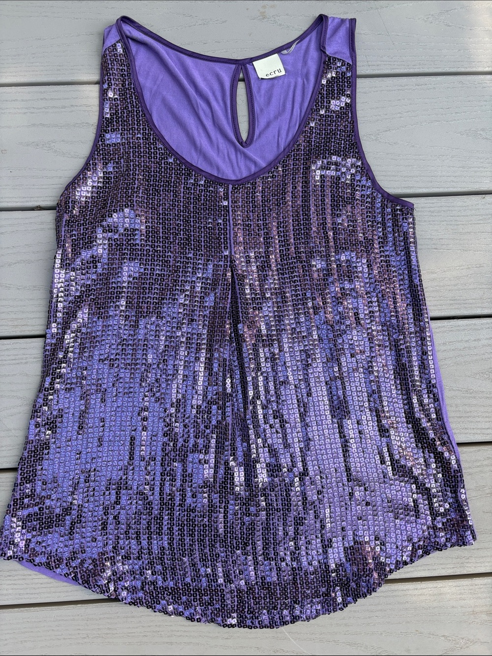 ecru Purple Sequin Scoop Neck Tank